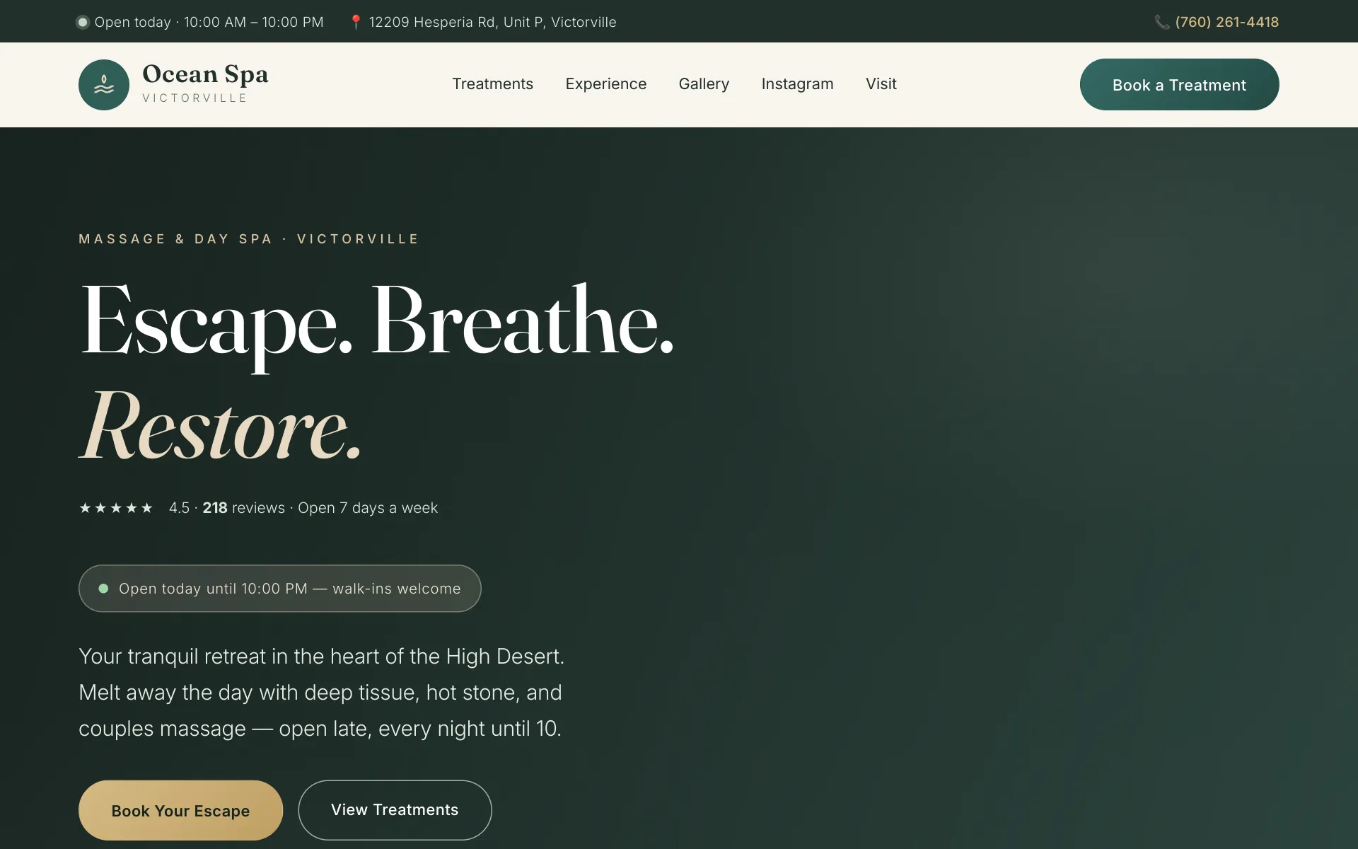 Preview of the Ocean Spa website